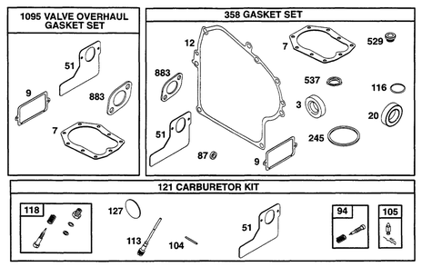 Gasket Sets Diagram and Parts List for 253702-0159-XX  Briggs and Stratton Engine
